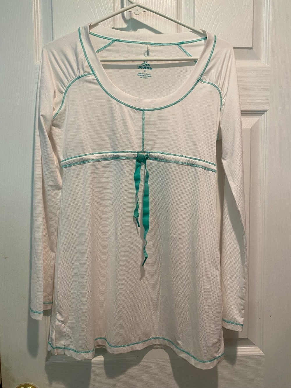 Prana S White Empire Waist Long Sleeve Tunic Top